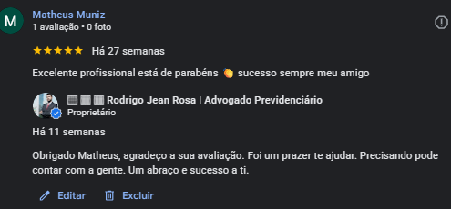 Avaliação de cliente no Google