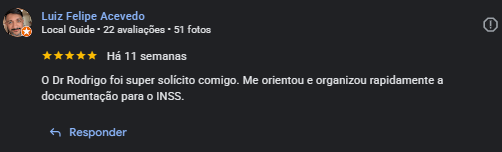 Avaliação de cliente no Google